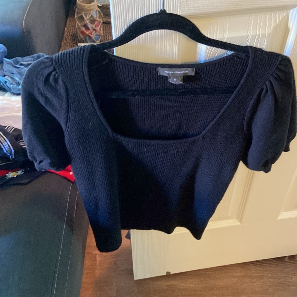 Gorgeous sexy soft French Connection neckline black sweater. Truly gorgeous! Sm